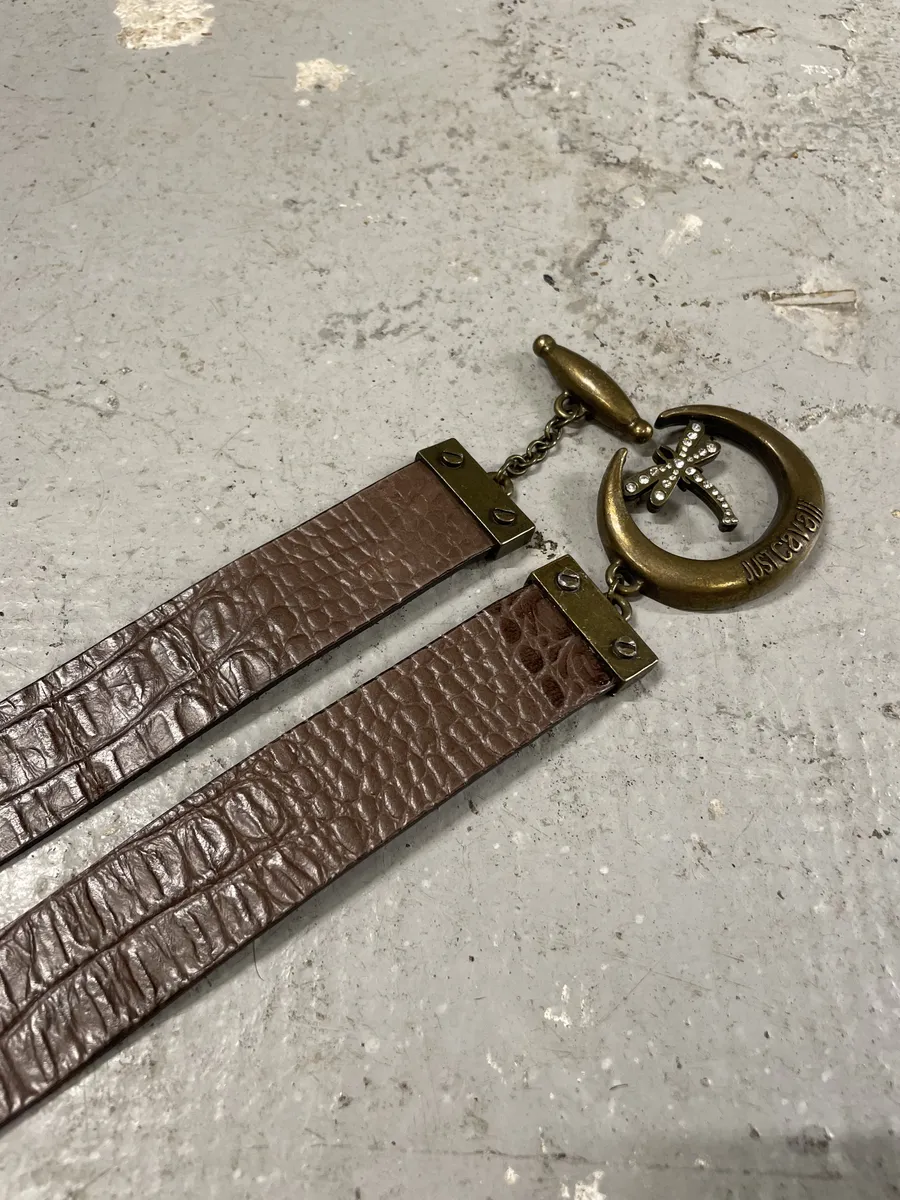 Cavalli Brown Embossed Crocodile Effect Leather Belt - Image 2