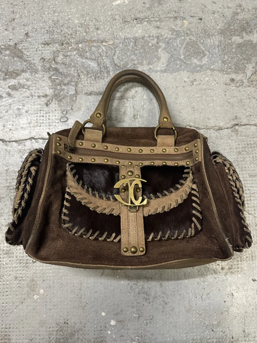 Cavalli Brown Suede Leather Pony Hair Handle Bag - Image 4