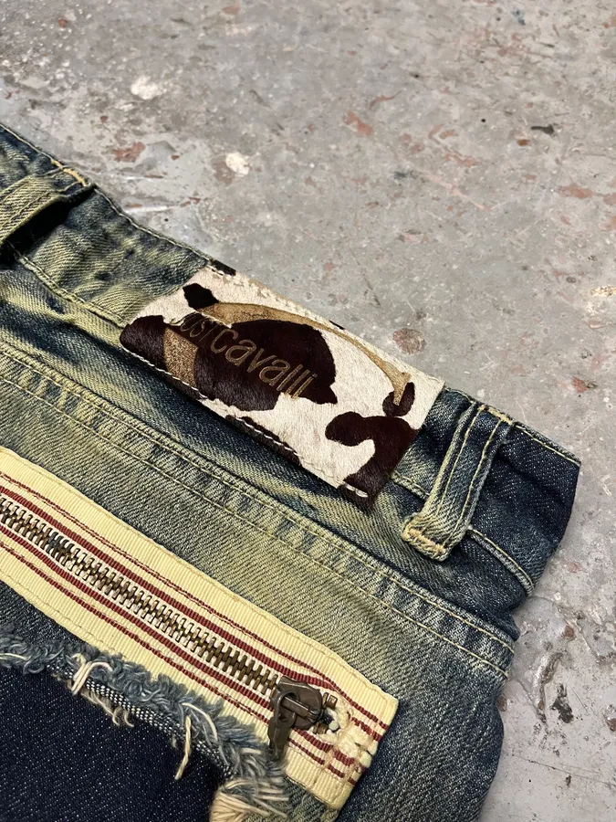 Cavalli Faded Blue Caw Patchwork Denim Jeans - Image 8