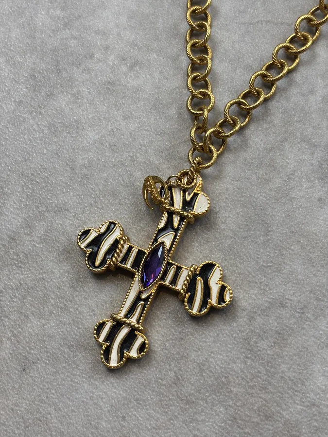 Cavalli Gold Metal Animal Print Cross Necklace - Image 3