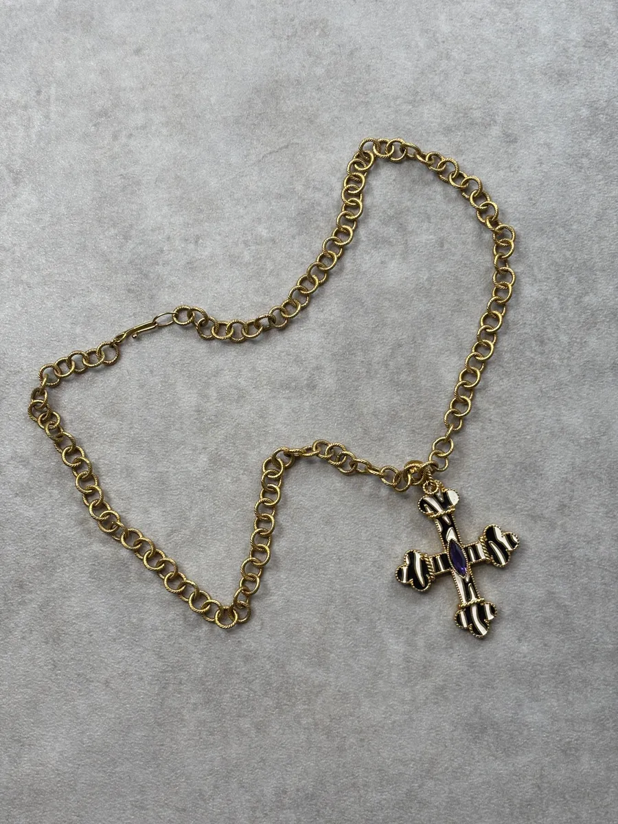 Cavalli Gold Metal Animal Print Cross Necklace - Image 5