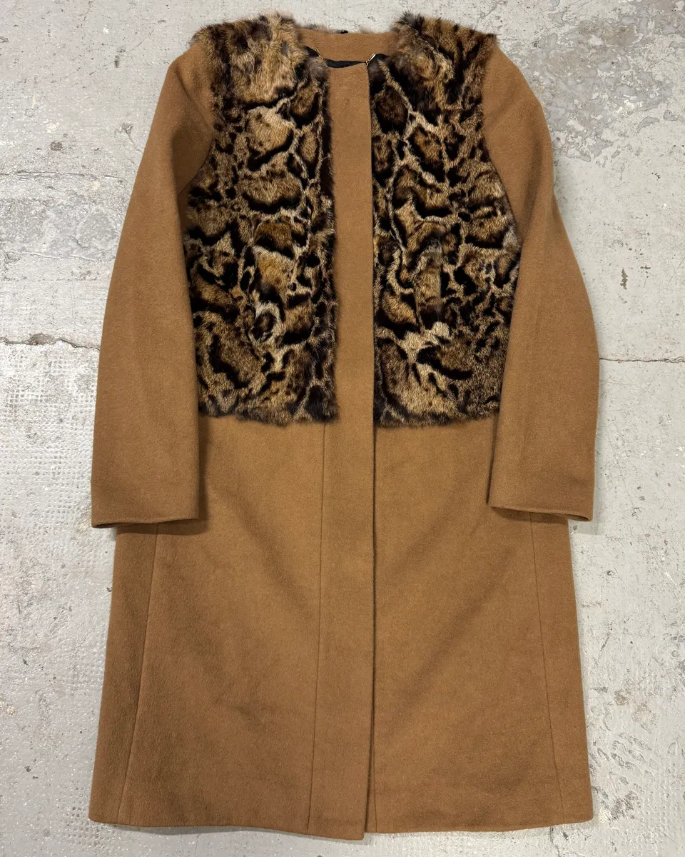 Cavalli Leopard Fur Wool Camel Jacket