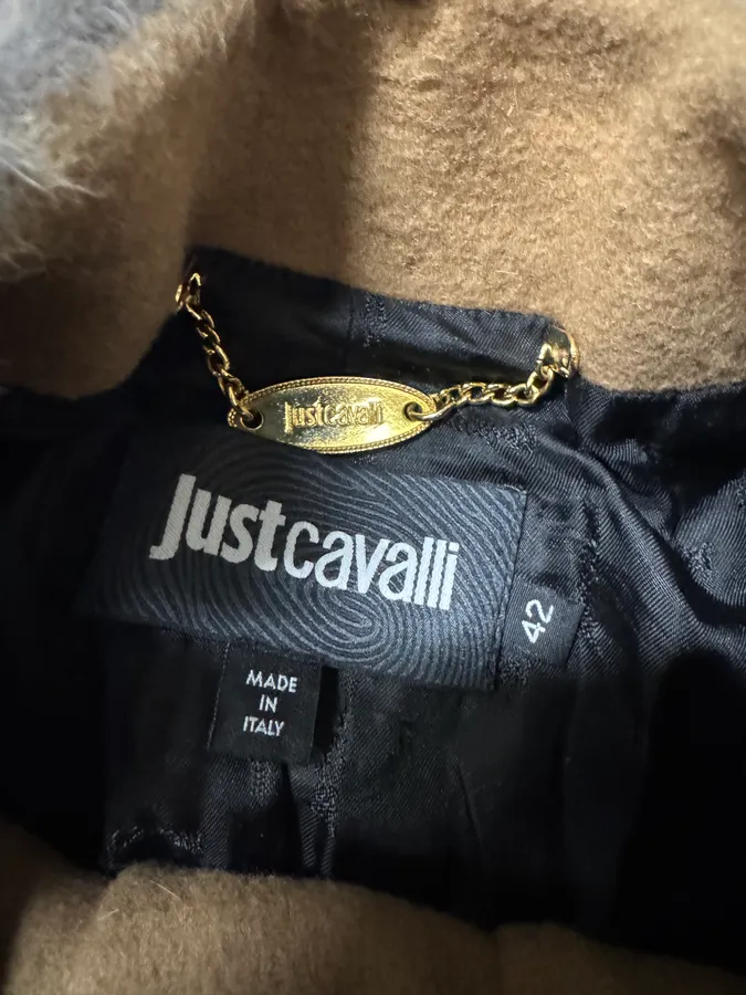 Cavalli Leopard Fur Wool Camel Jacket - Image 11