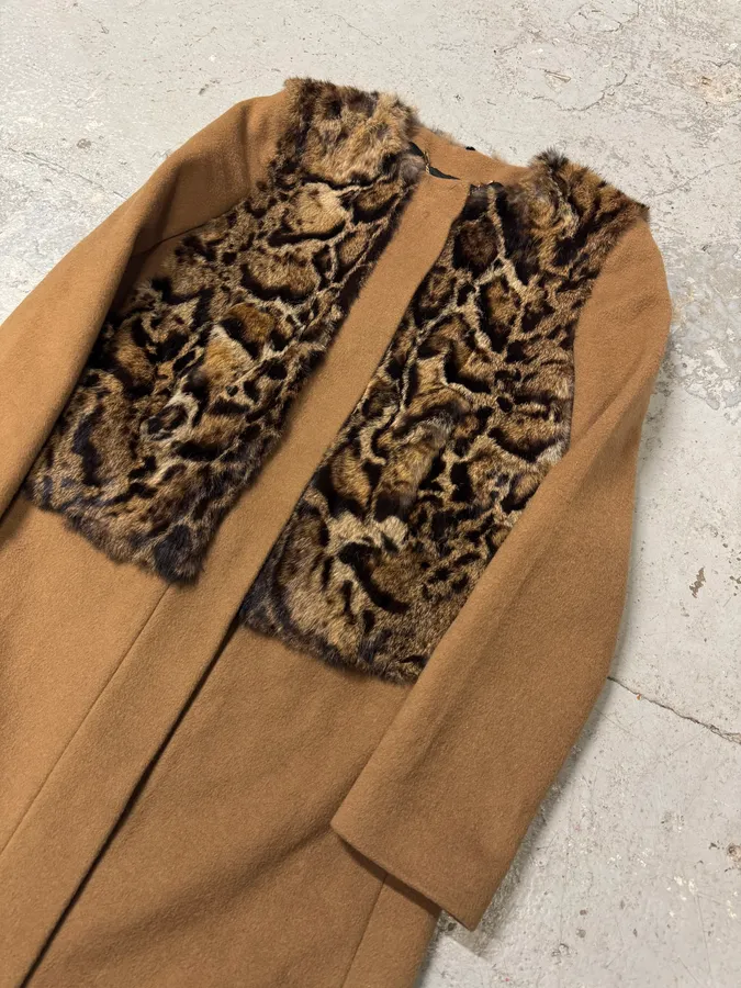 Cavalli Leopard Fur Wool Camel Jacket - Image 3