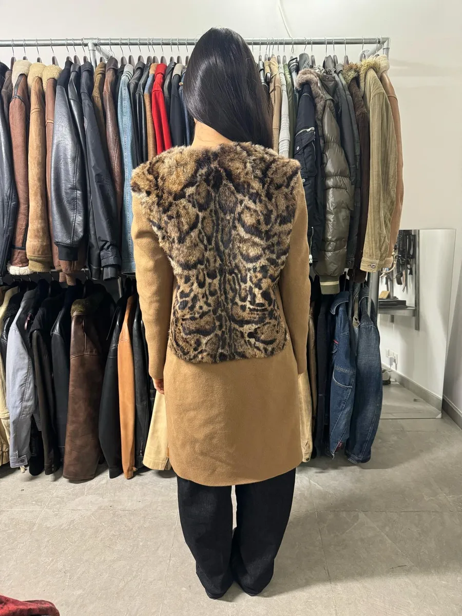 Cavalli Leopard Fur Wool Camel Jacket - Image 4