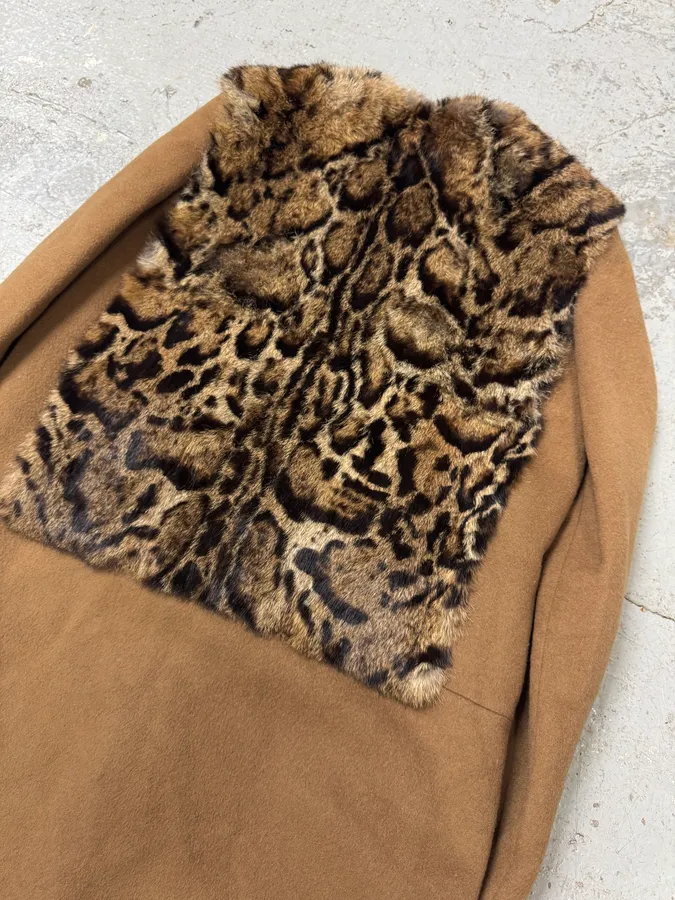Cavalli Leopard Fur Wool Camel Jacket - Image 5