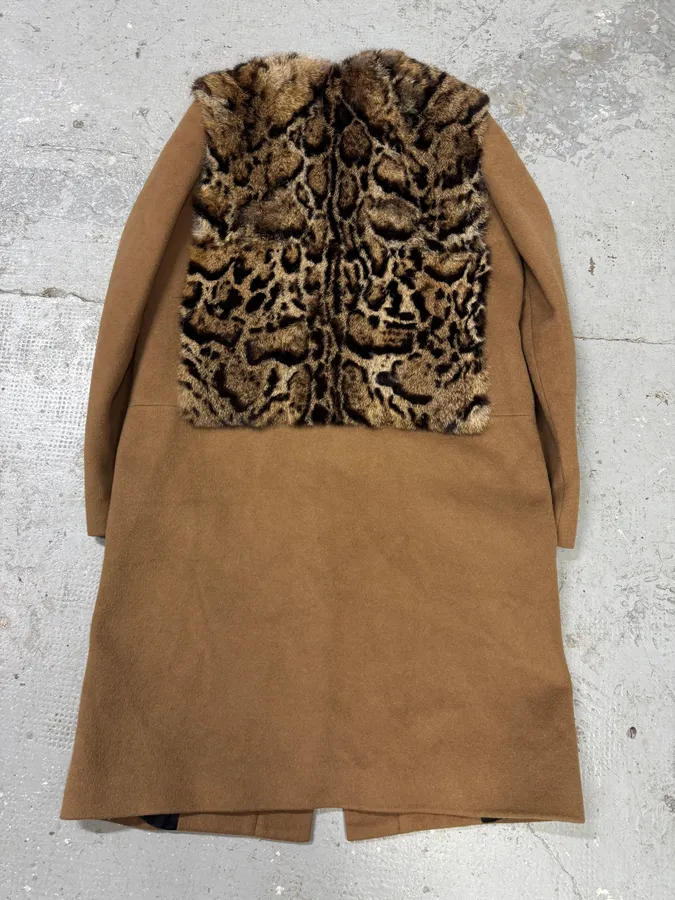 Cavalli Leopard Fur Wool Camel Jacket - Image 6