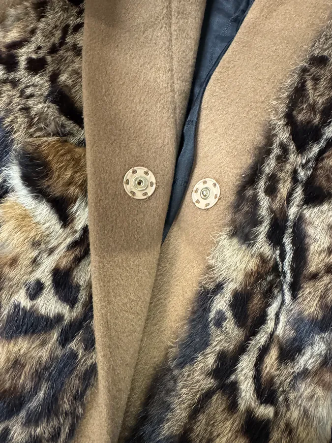 Cavalli Leopard Fur Wool Camel Jacket - Image 7