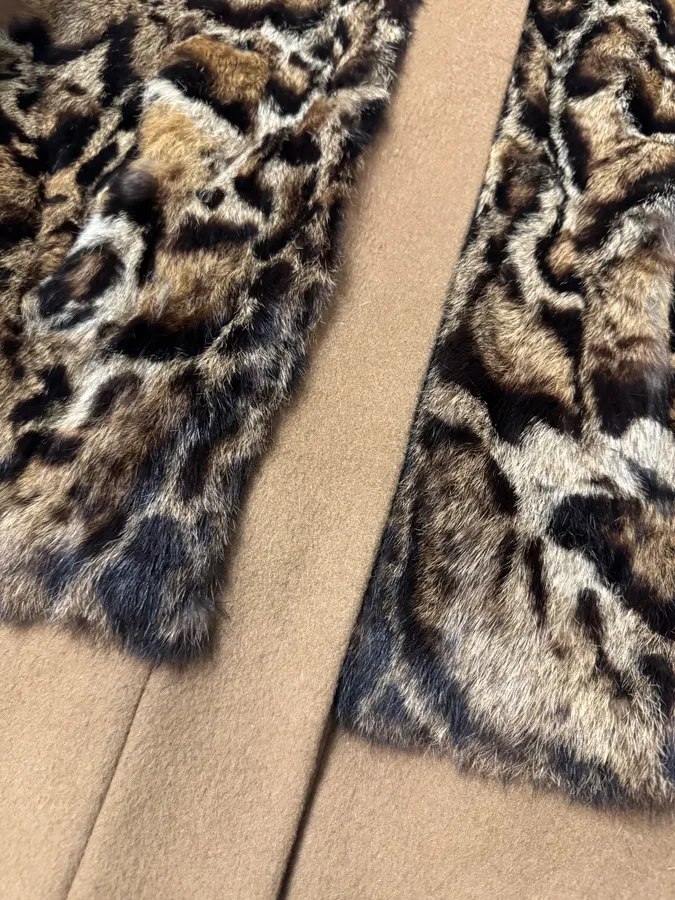 Cavalli Leopard Fur Wool Camel Jacket - Image 8