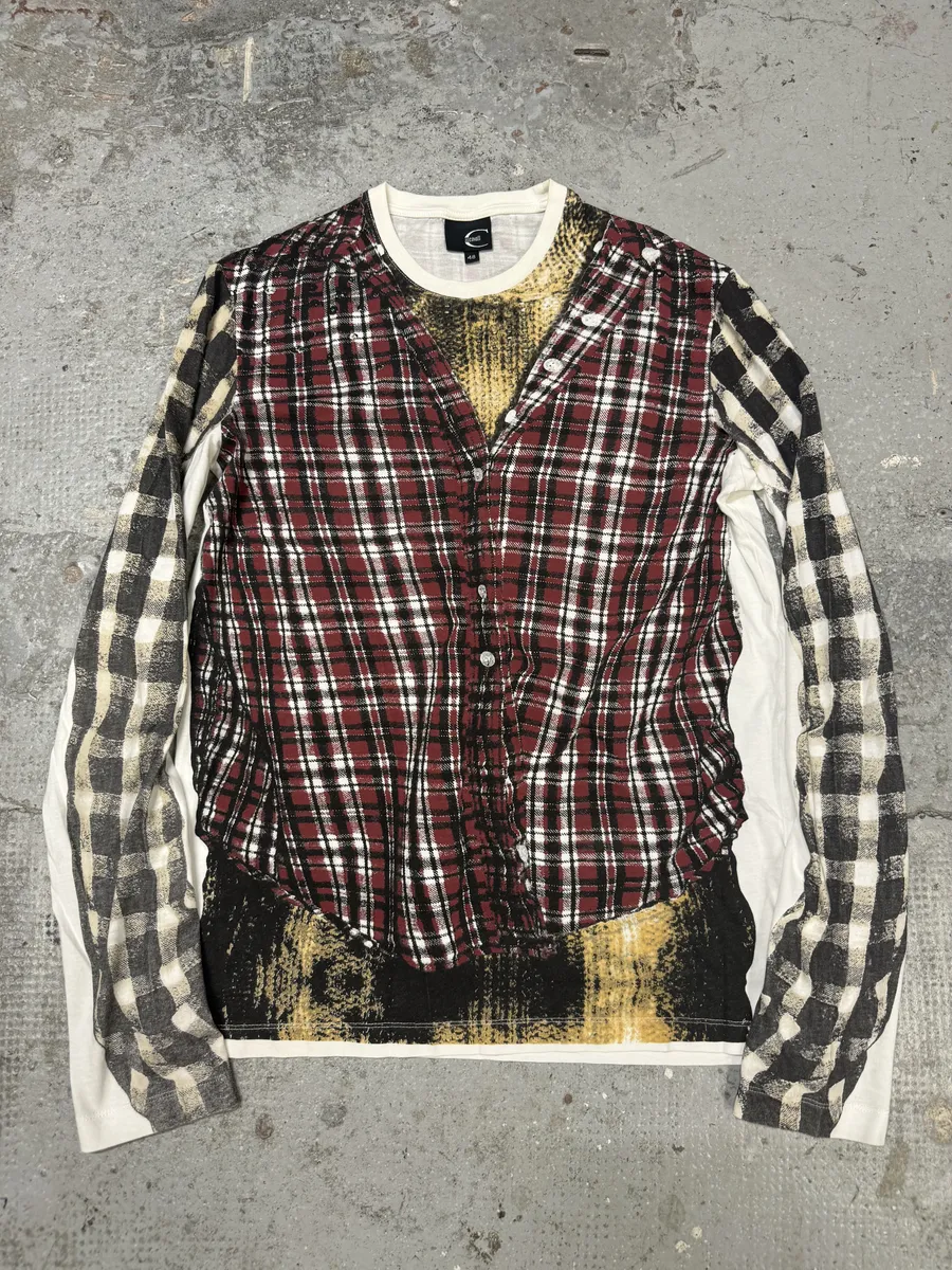 Cavalli Longsleeves Trompe L’oeil Effect Checkered Shirt