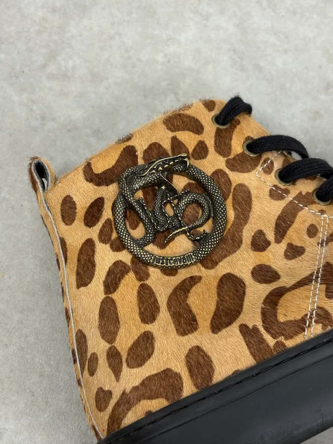 Cavalli Pony Hair Leopard High Leather Sneakers - Image 11