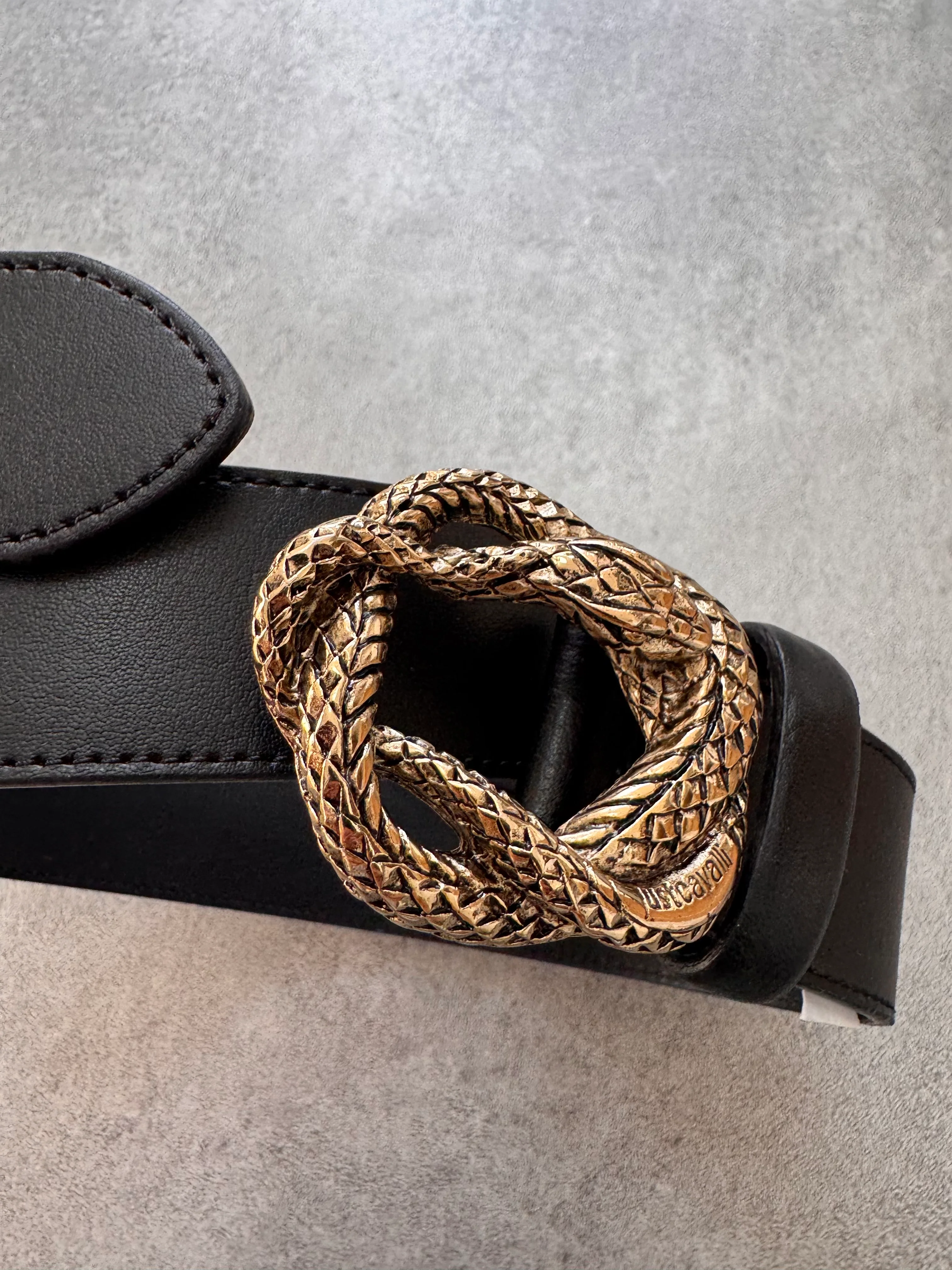 Cavalli Snake Buckle Black Leather Belt - Image 2