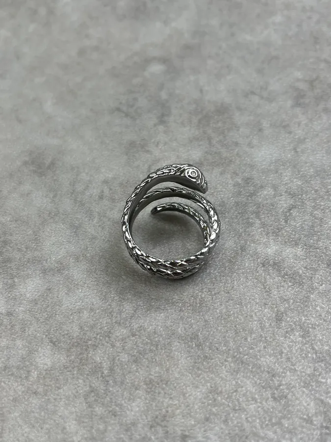 Cavalli Silver Grey Metal Braided Snake Ring - Image 3