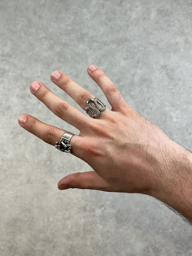Cavalli Silver Metal Textured Ring