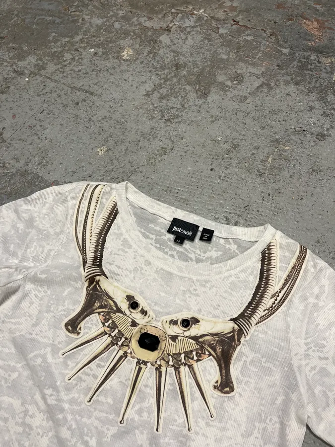 Cavalli White Transparency Trompe L’oeil Necklace Jaws T-Shirt - Image 4
