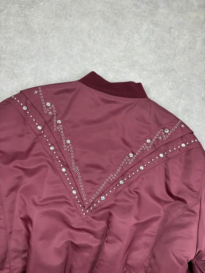 Celine Embroidered Bordeaux Nylon Bomber Jacket - Image 7