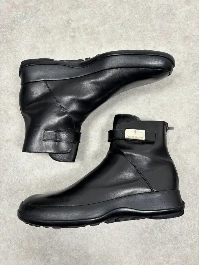 Cesare Paciotti Black Leather Chelsea Metal Buckle Boots - Image 3