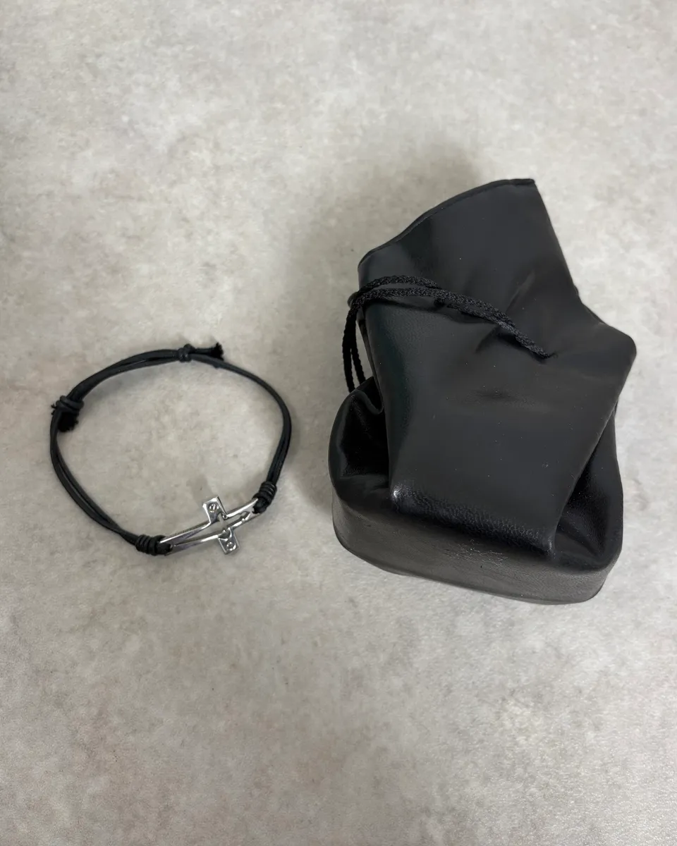 Cesare Paciotti Black Leather Cord Cross Bracelet - Image 2