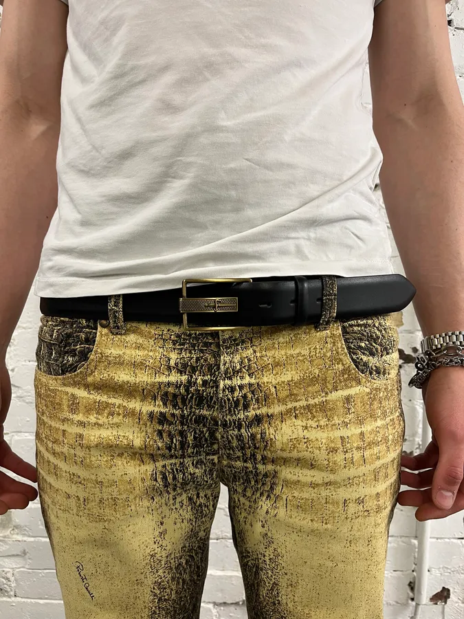 Cesare Paciotti Black Leather Dagger Gold Buckle Belt - Image 2