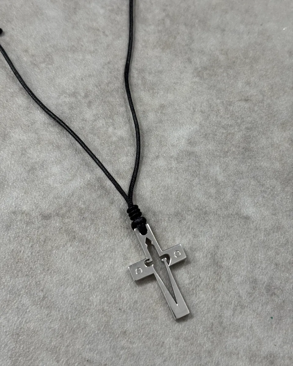 Cesare Paciotti Black Leather Stainless Still Dagger Adjustable Necklace - Image 3