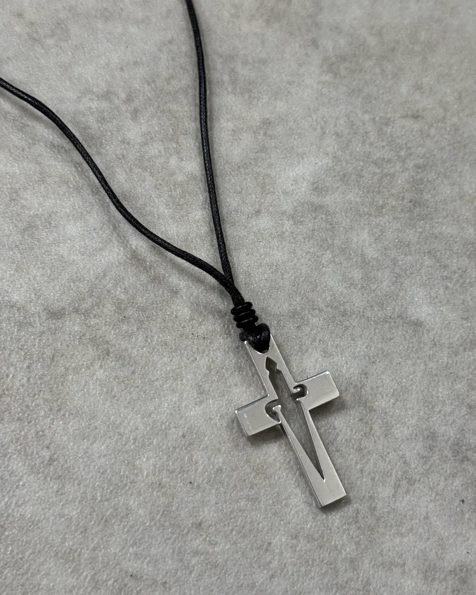 Cesare Paciotti Black Leather Stainless Still Dagger Adjustable Necklace - Image 6