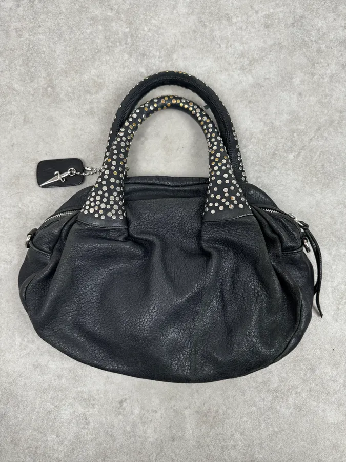 Cesare Paciotti Black Leather Studded Handle Bag