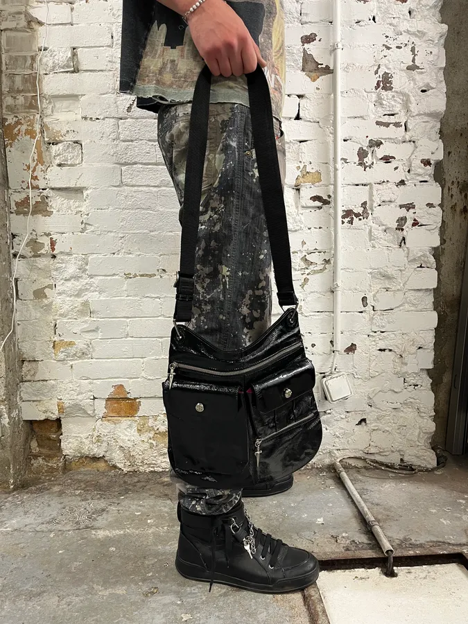 Cesare Paciotti Black Patent Leather Multi-Pocket Crossbody Bag - Image 2
