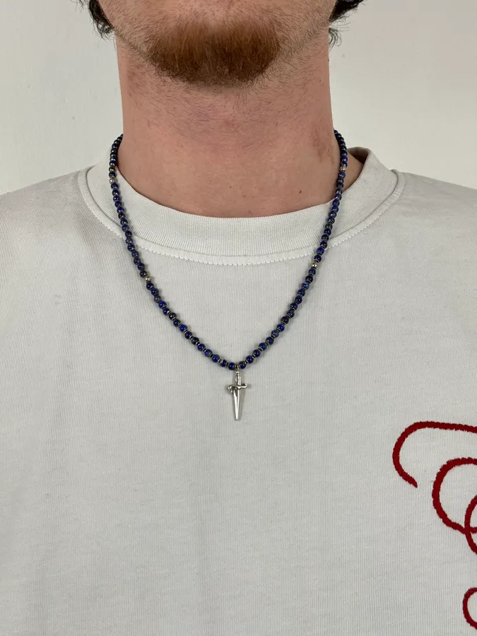 Cesare Paciotti Blue Beaded Dagger Pendant Necklace - Image 2