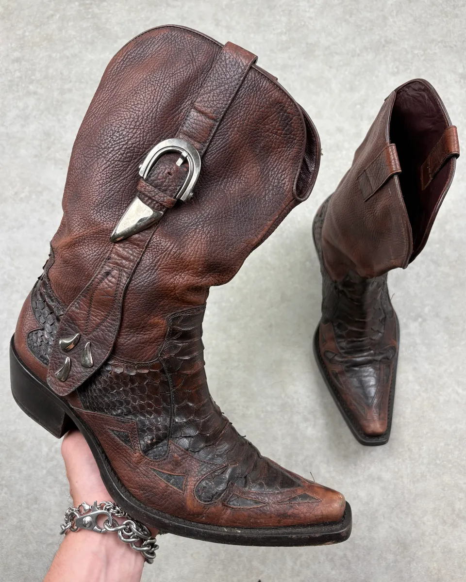Cesare Paciotti Brown Python Leather Western Boots