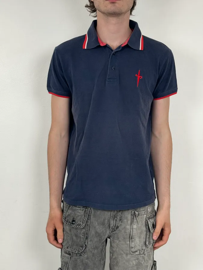 Cesare Paciotti Navy Cotton Contrast Trim Polo - Image 2