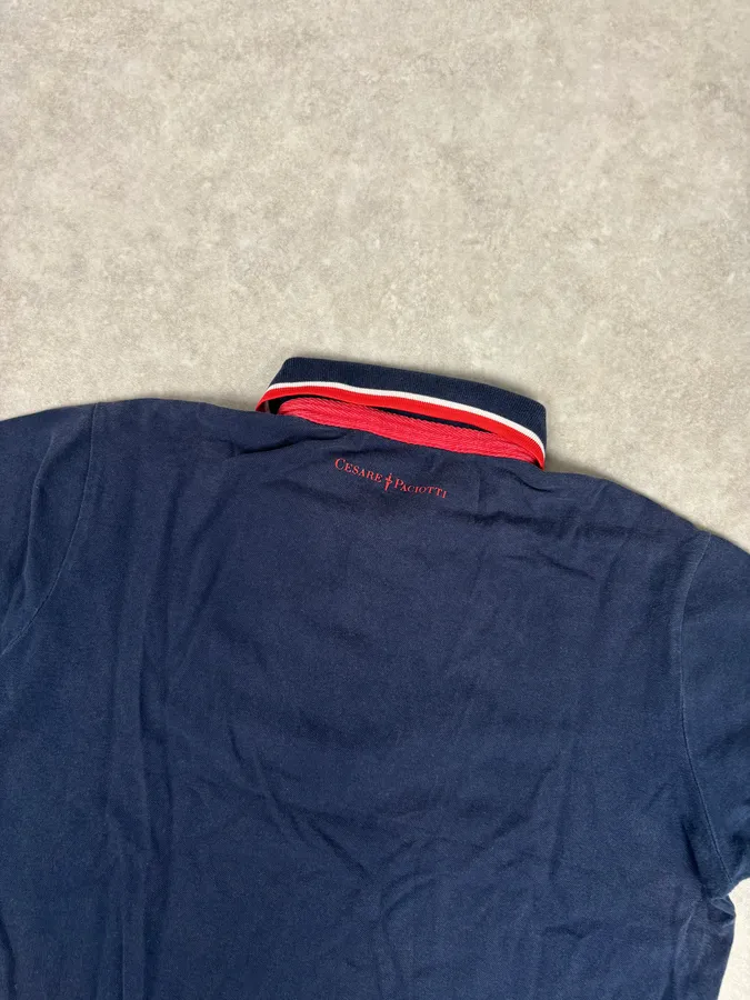 Cesare Paciotti Navy Cotton Contrast Trim Polo - Image 6