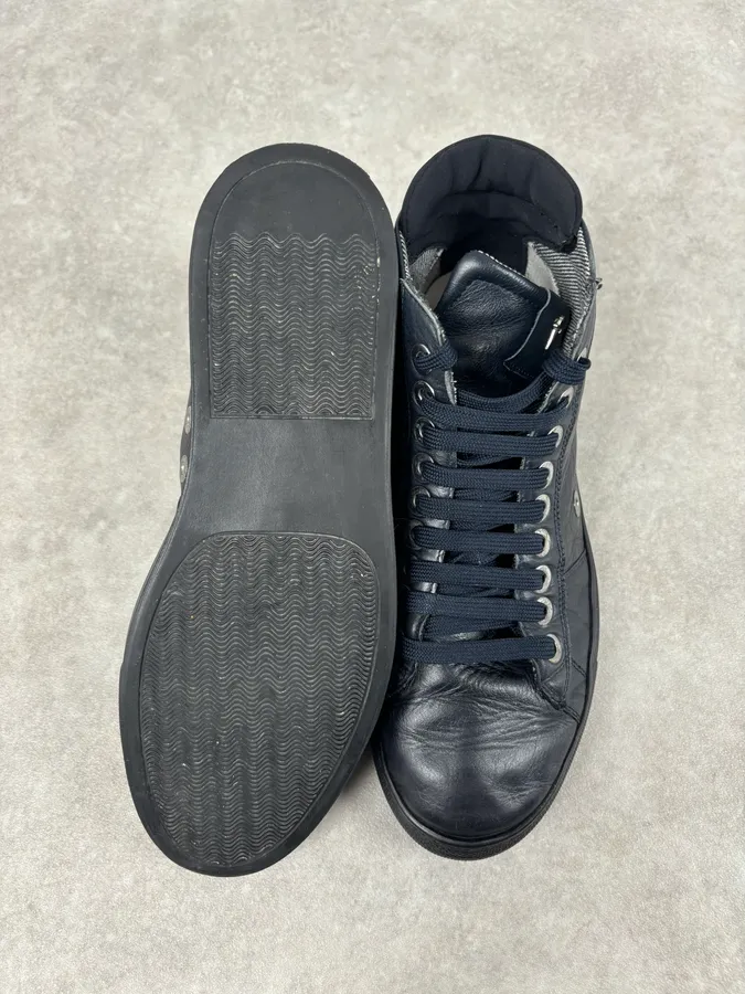 Cesare Paciotti Navy Eyelet Leather High Sneakers - Image 13
