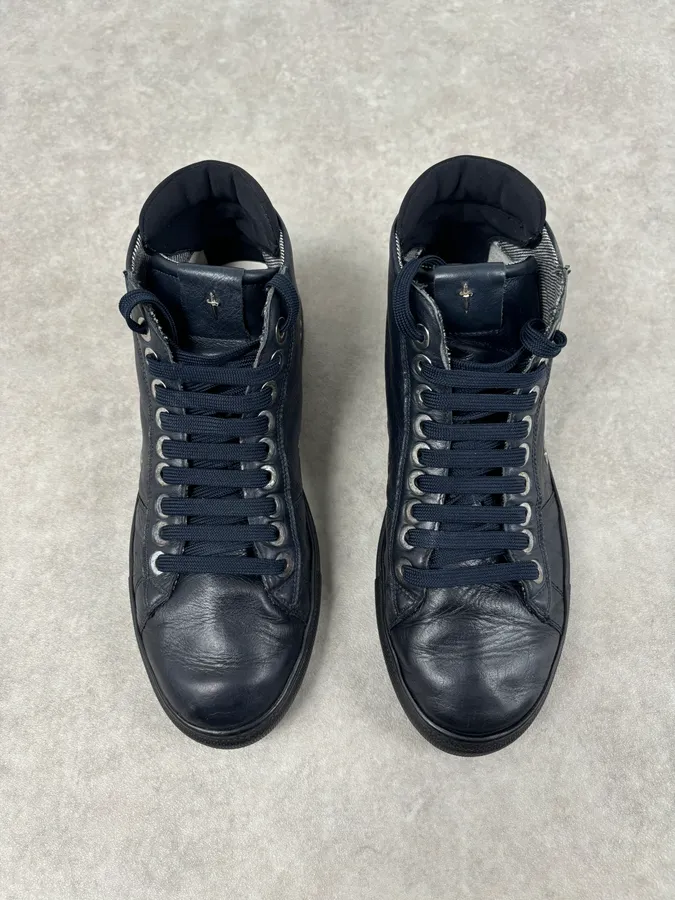 Cesare Paciotti Navy Eyelet Leather High Sneakers - Image 2