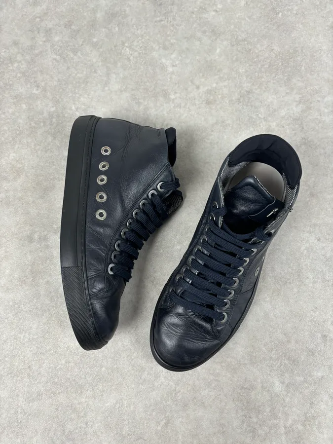 Cesare Paciotti Navy Eyelet Leather High Sneakers - Image 9
