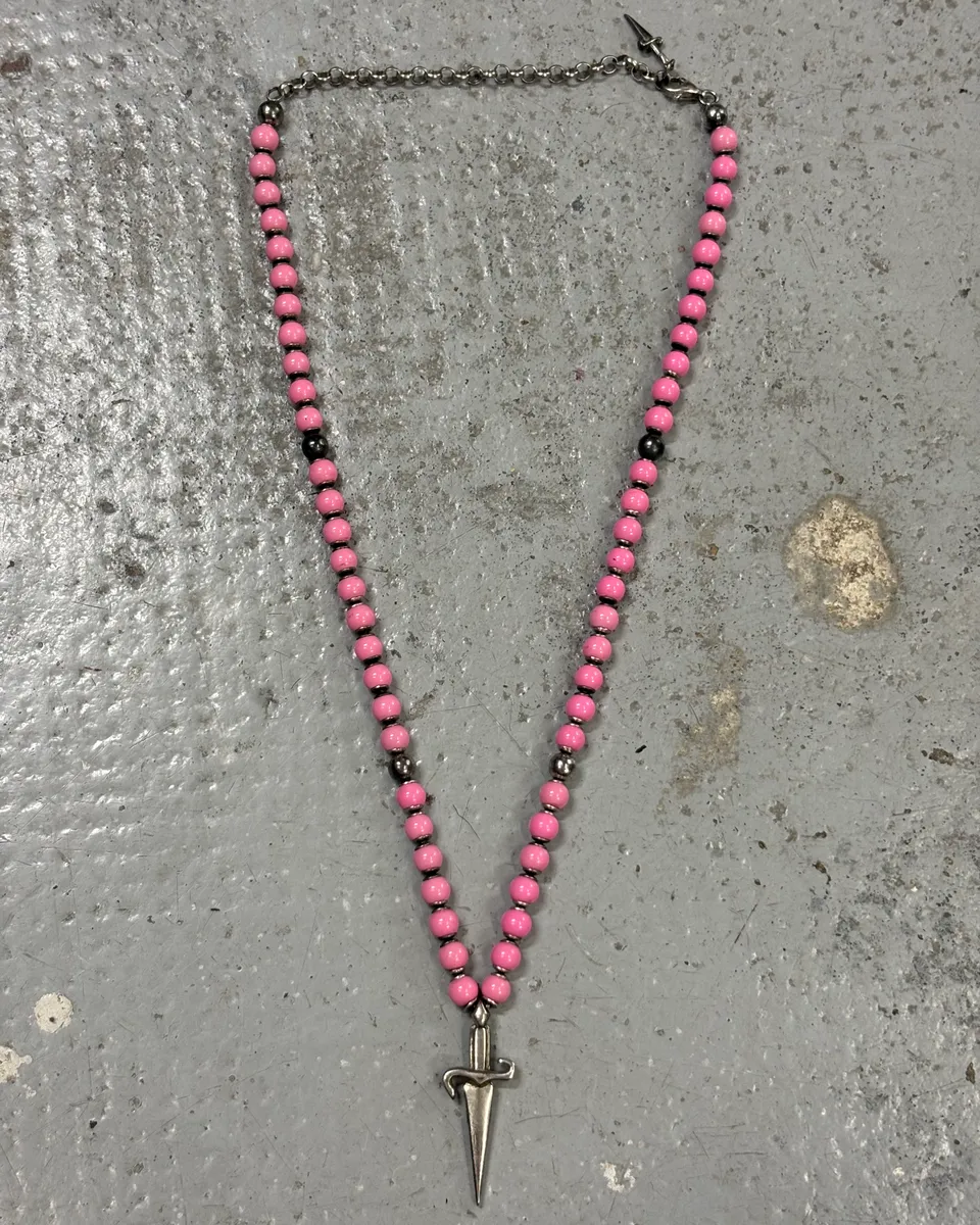 Cesare Paciotti Pink Beaded Spike Pendant Necklace