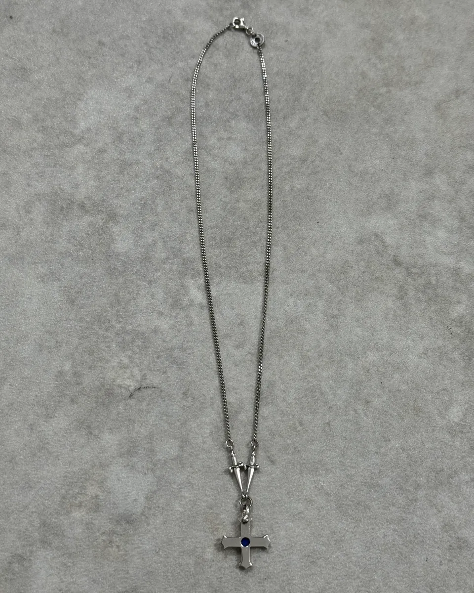 Cesare Paciotti Silver Cross Pendant with Blue Stone Silver Necklace - Image 5