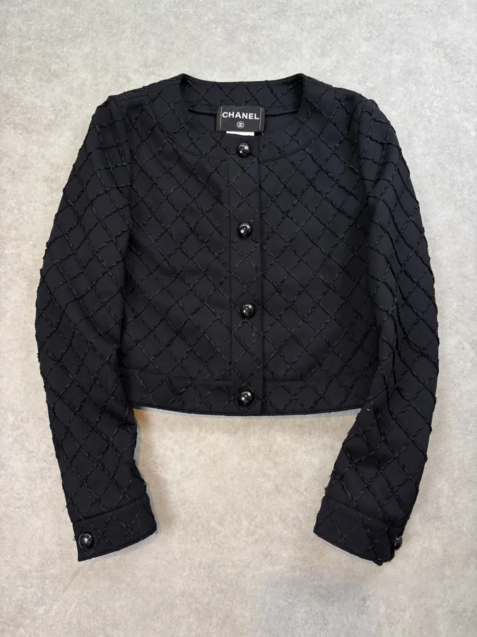Chanel Black Diamond Quilted Cropped Jacket