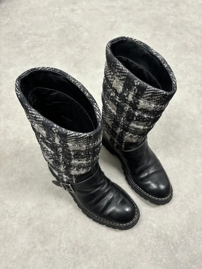 Chanel Black Leather Quilted Biker Boots - Image 8