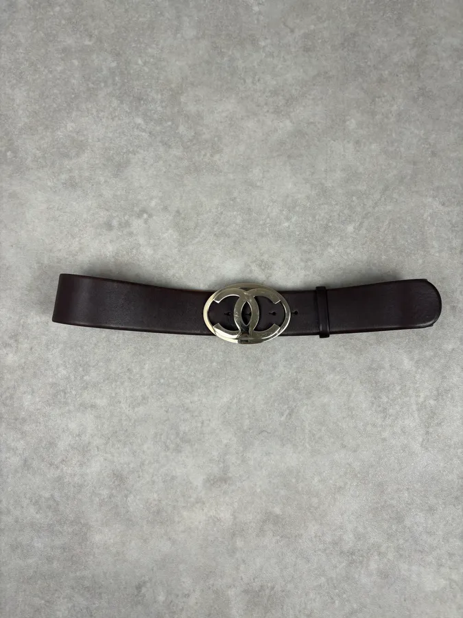 Chanel Brown Leather Gold-Tone Buckle Belt - Image 3