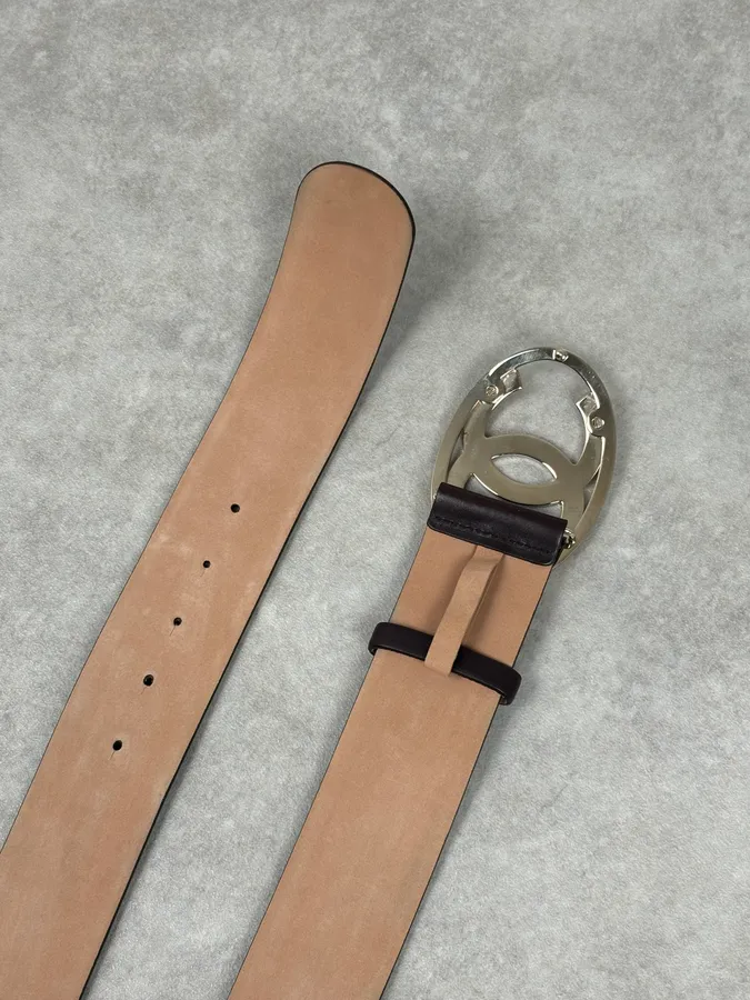 Chanel Brown Leather Gold-Tone Buckle Belt - Image 6