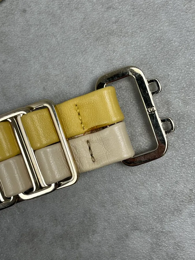 Chanel Cream & Yellow Steel And Leather Belt - Image 5