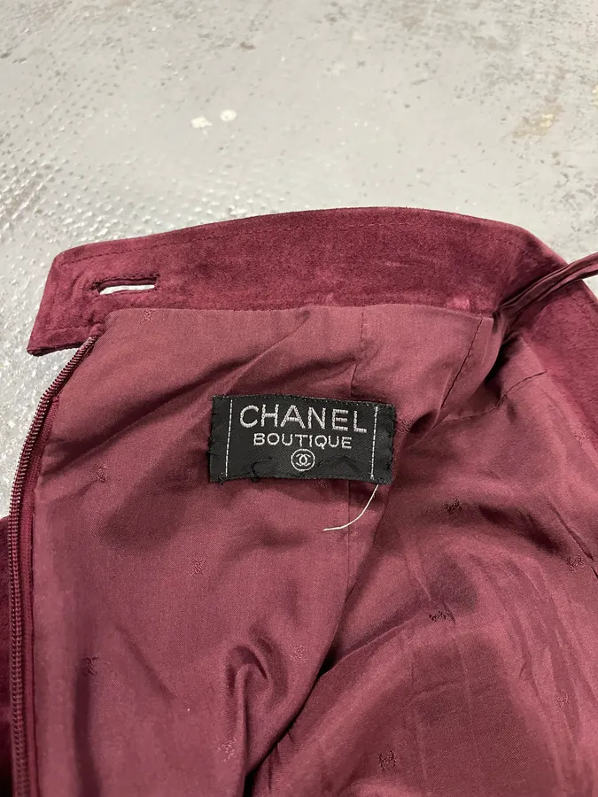 Chanel Double Breasted Bordeaux Suede Jacket & Skirt Set - Image 11