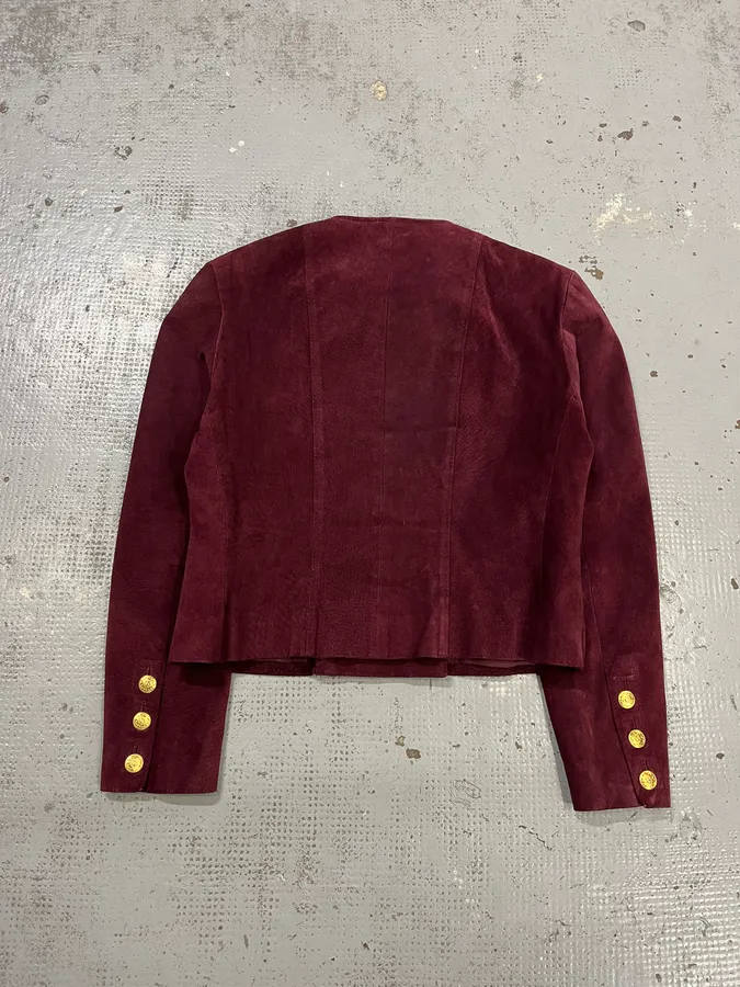 Chanel Double Breasted Bordeaux Suede Jacket & Skirt Set - Image 6