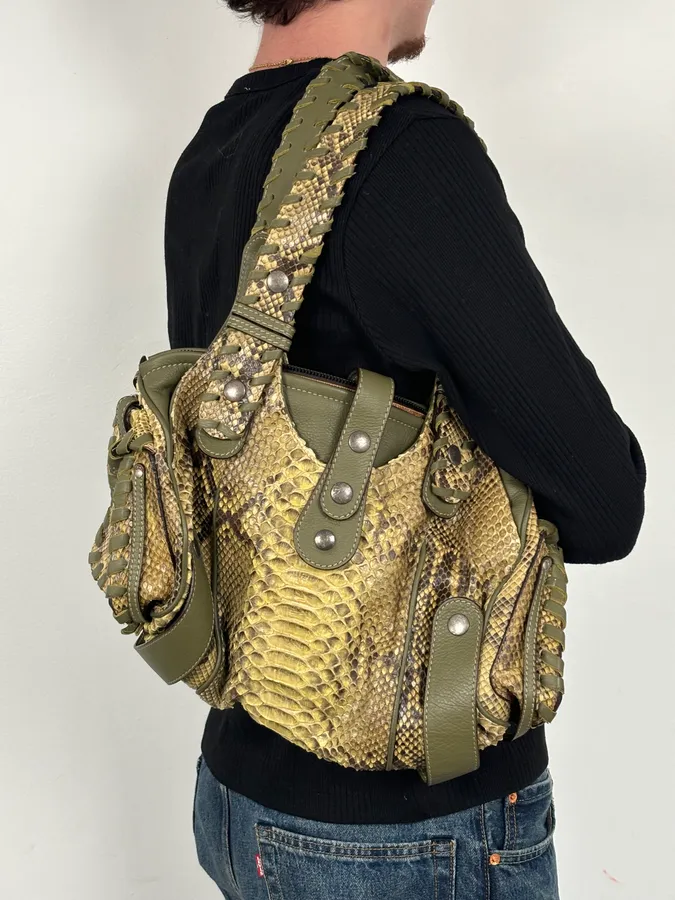 Chloé Khaki Green Silverado Python Leather Handle Bag - Image 2