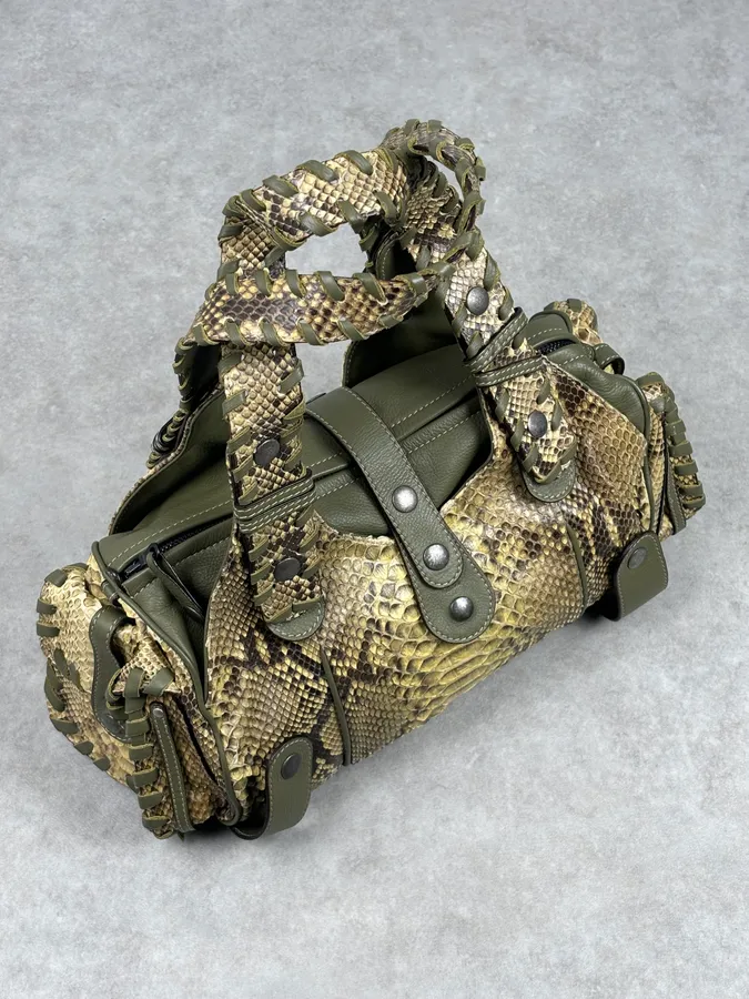 Chloé Khaki Green Silverado Python Leather Handle Bag - Image 4
