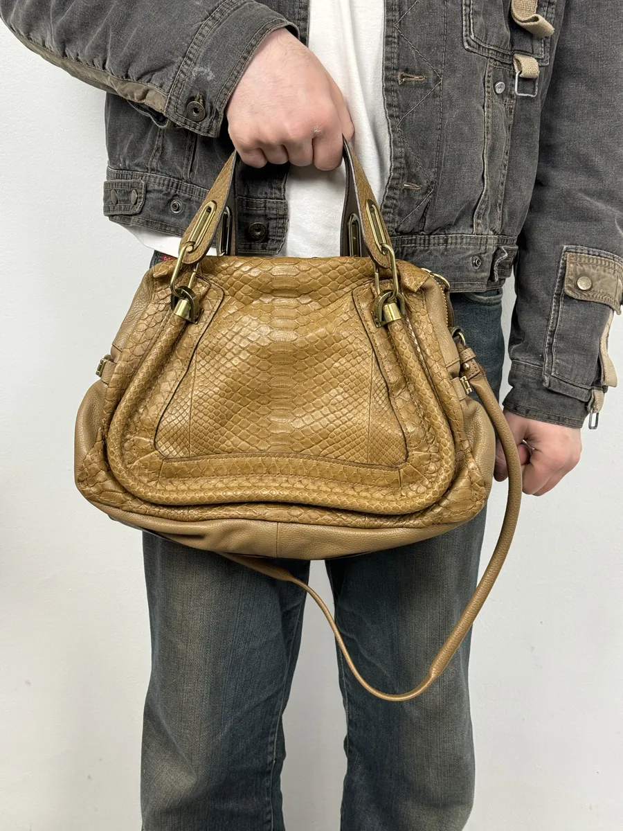 Chloe Python Leather Khaki Green Paraty Handle Bag - Image 2