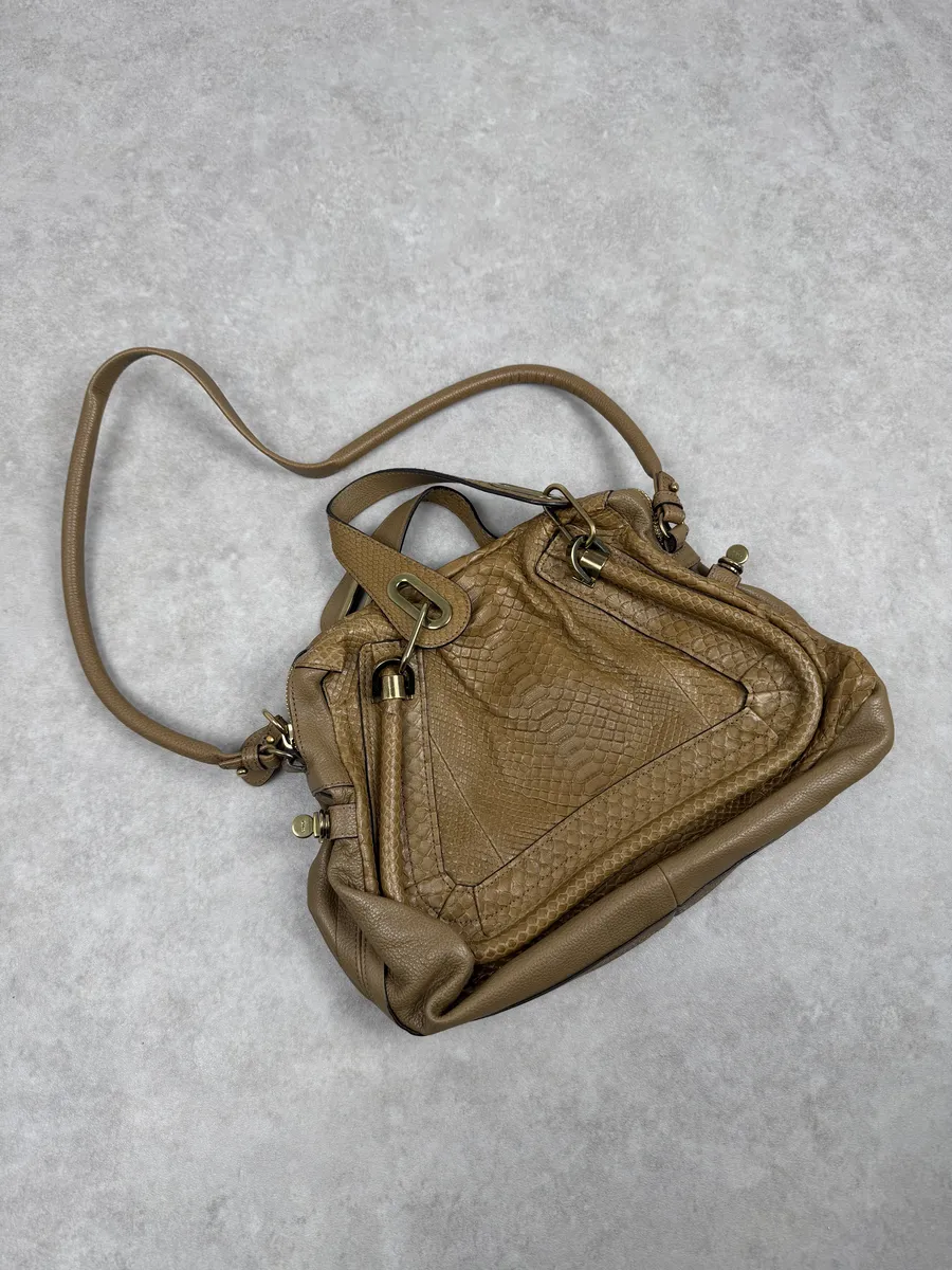 Chloe Python Leather Khaki Green Paraty Handle Bag - Image 3