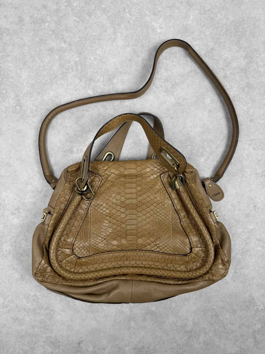 Chloe Python Leather Khaki Green Paraty Handle Bag - Image 4