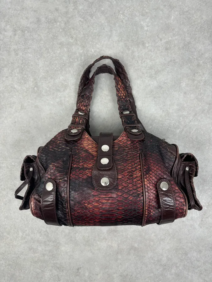 Chloé Red Burgundy Python Leather Silverado Handle Bag