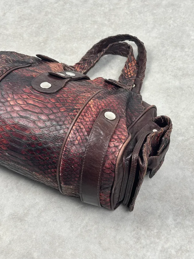 Chloé Red Burgundy Python Leather Silverado Handle Bag - Image 11